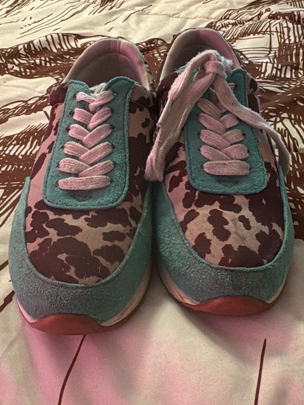 Crazy Train Pink & Teal Camouflage Women's Sneakers